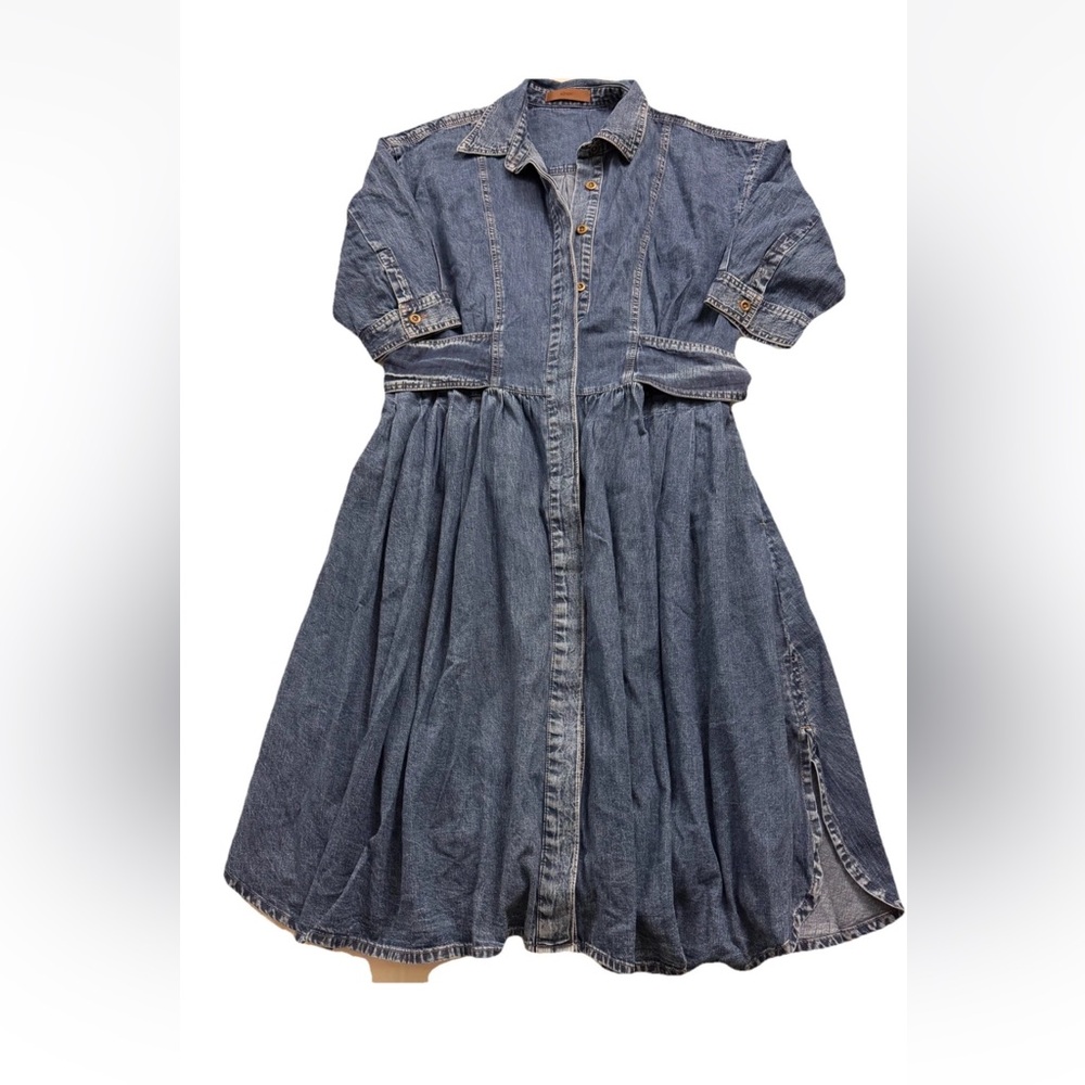 eShakti NEW Custom Shirtdress. Blue Denim,Pleated Pocketed Skirt, Sash, Sz 16W - Picture 12 of 16